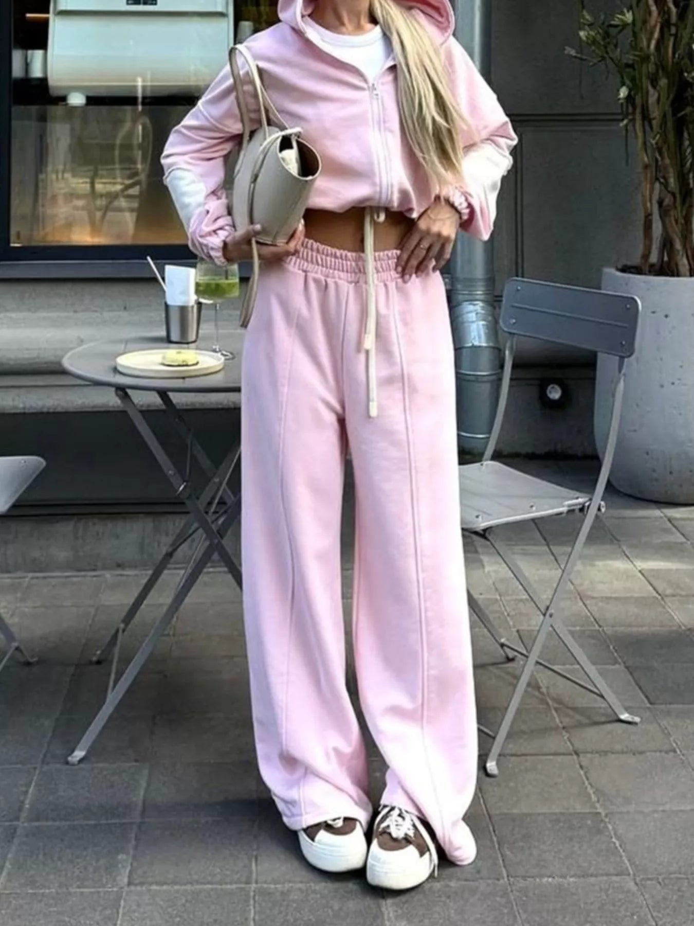 Trendsi Zip Up Hoodie and Wide-Leg Pants Set -