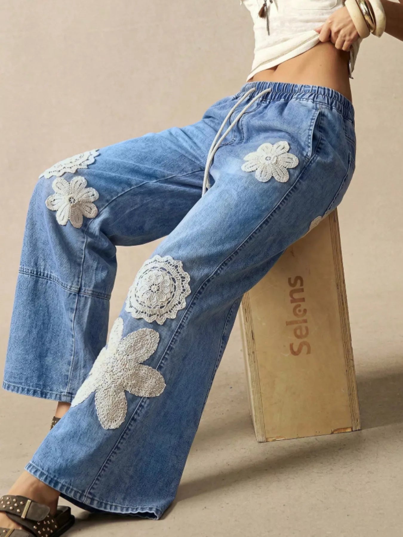 Trendsi Wide-Leg Drawstring Jeans -