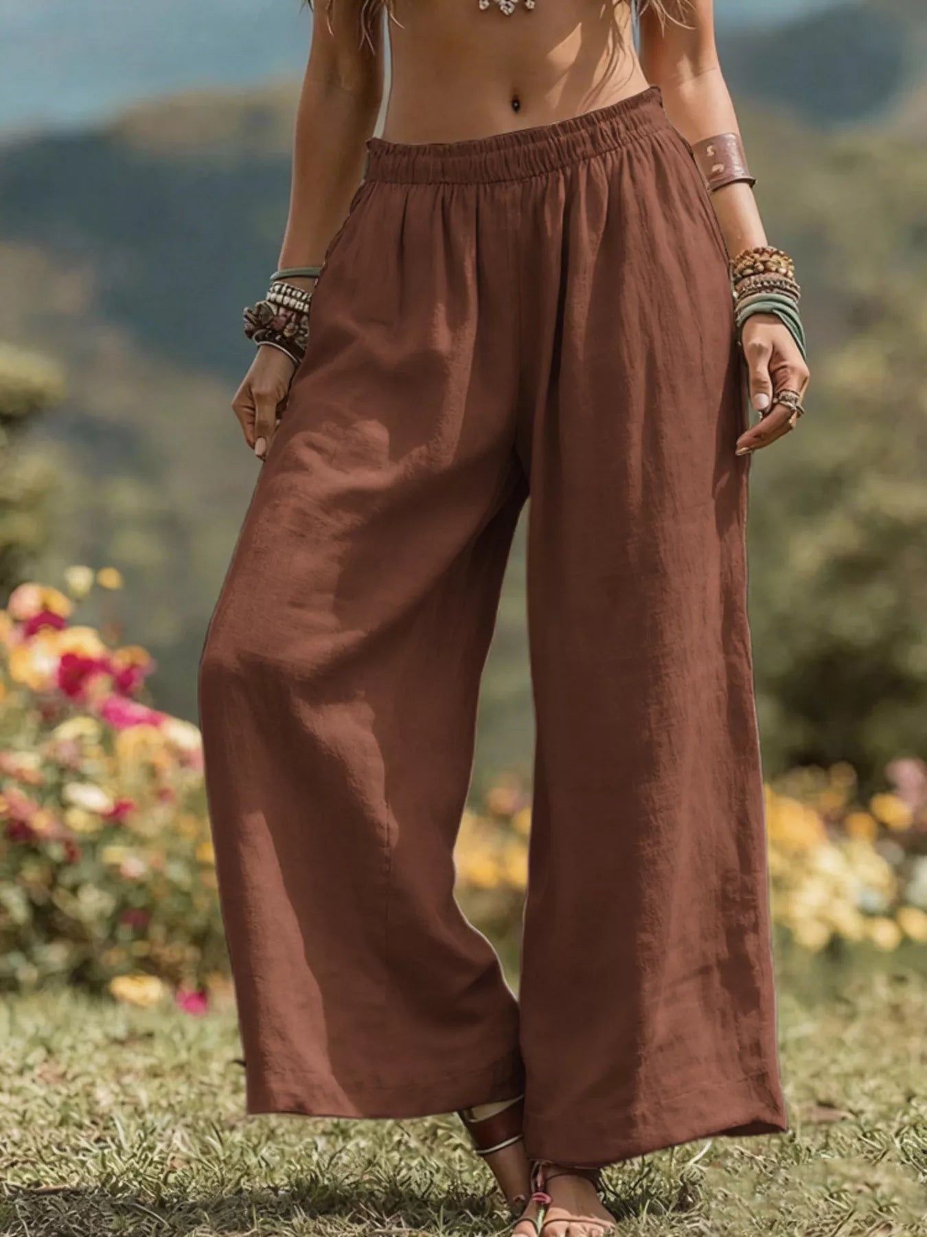 Trendsi Full Size Bohemian Wide-Leg Pants Plus Size -