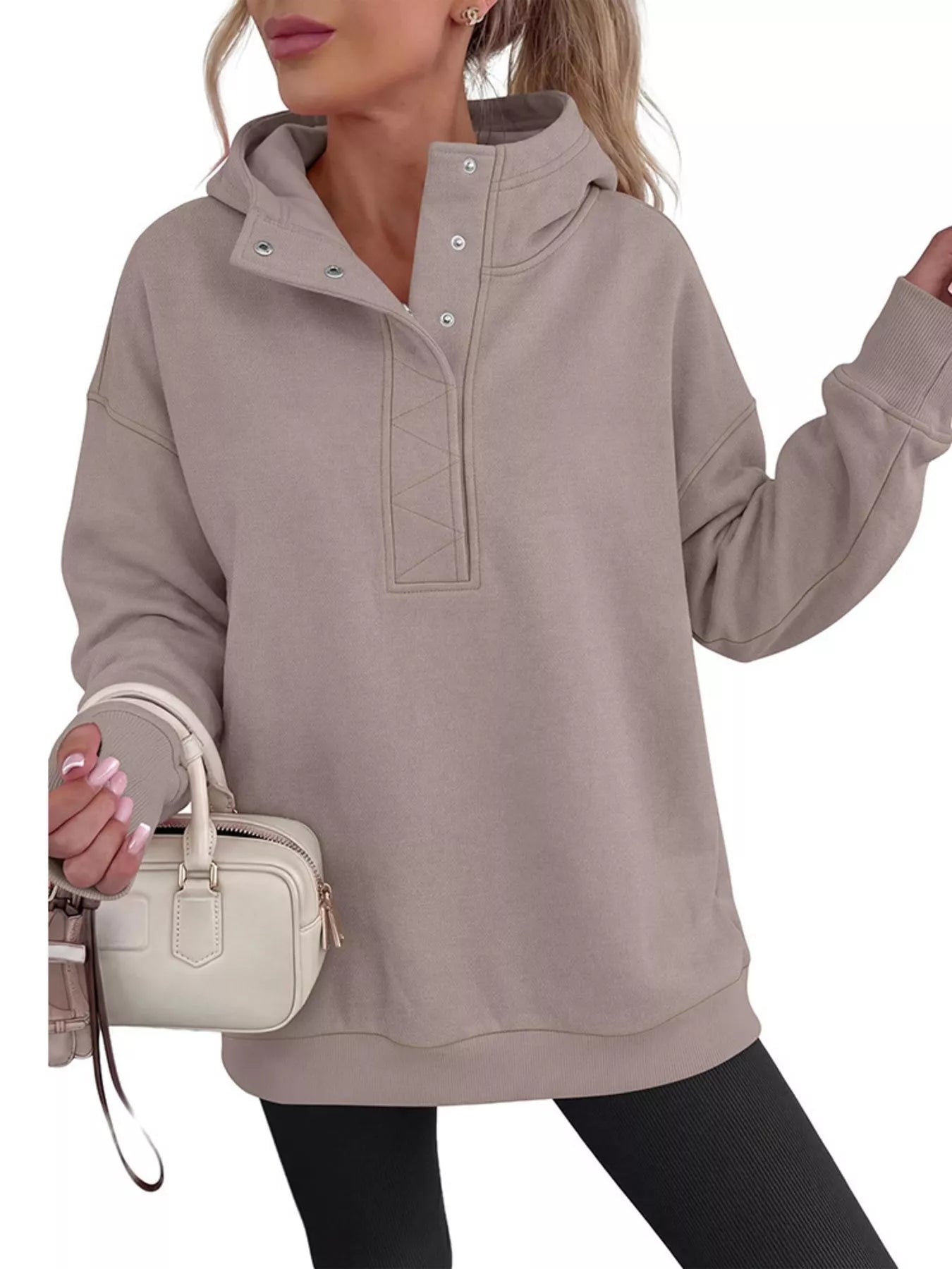 Trendsi Half Snap Dropped Shoulder Hoodie -