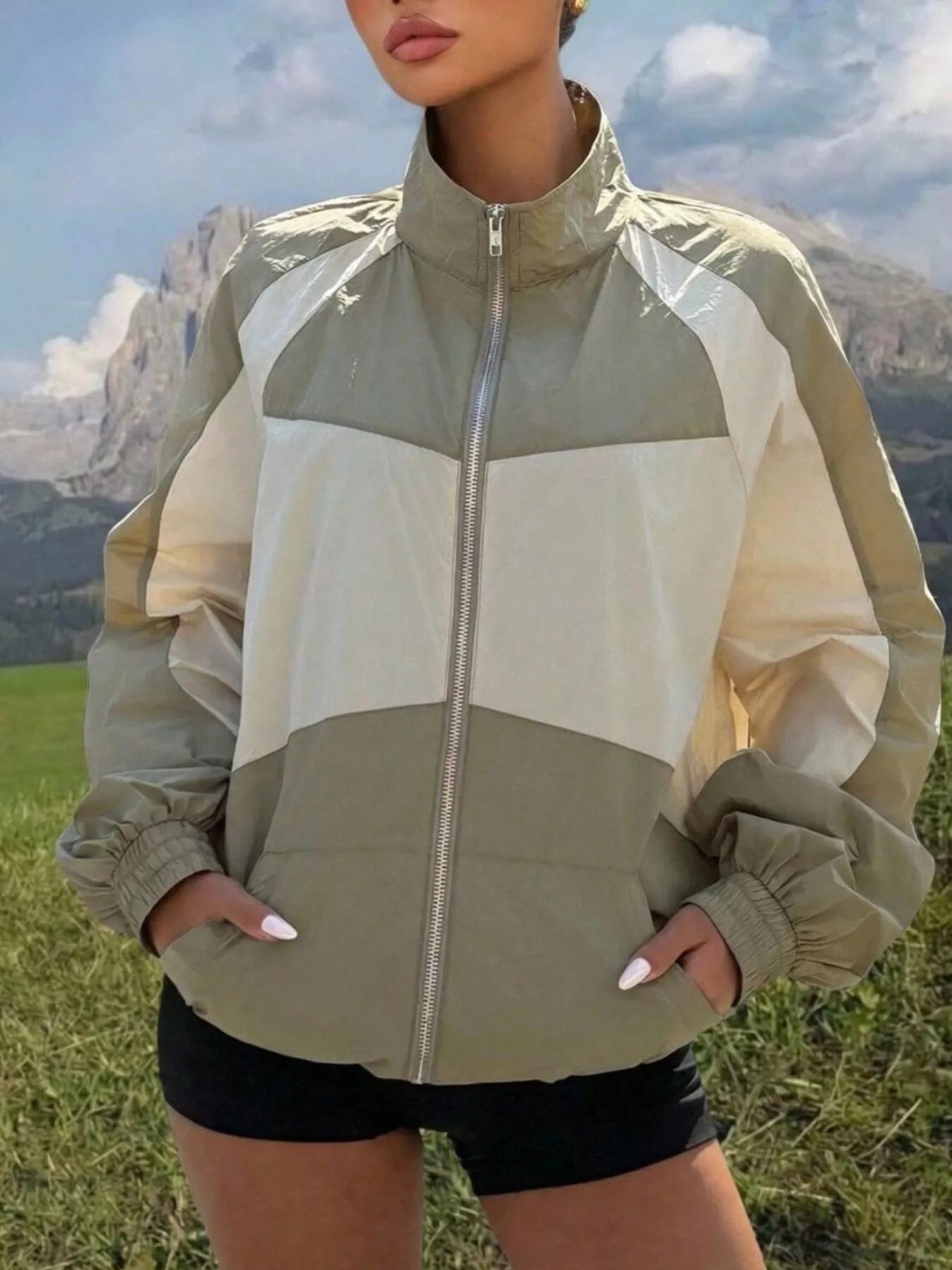 Trendsi Color Block Zip-Up Jacket -