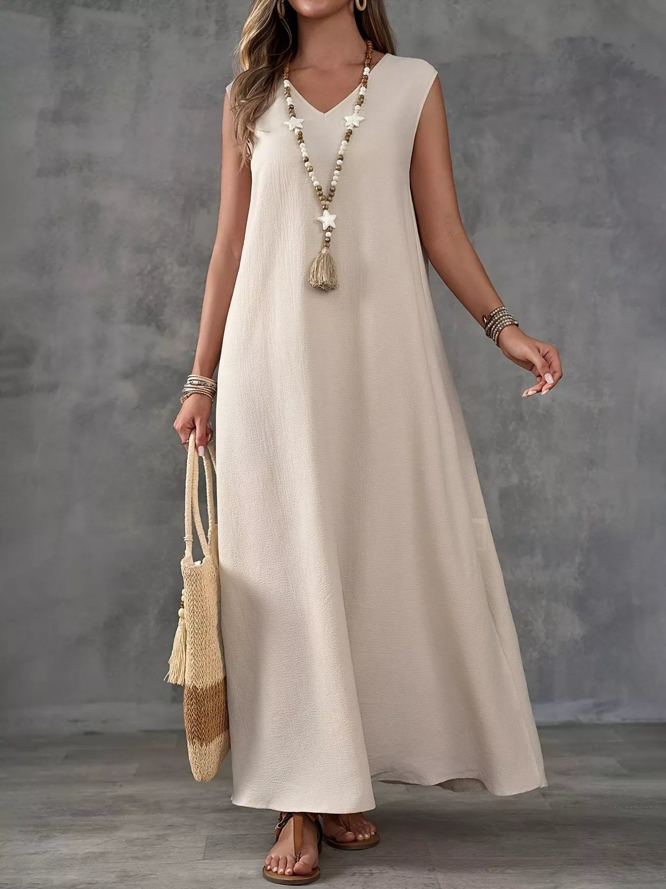 Trendsi Sleeveless V-Neck Side-Slit Maxi Dress -