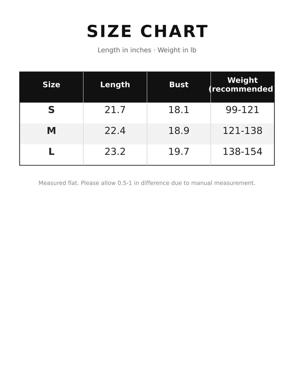 Size chart for cable knit button-up cardigan