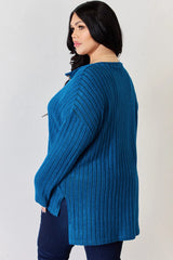 Trendsi Basic Bae Full Size Ribbed Half Button Long Sleeve High-Low T-Shirt - Pants