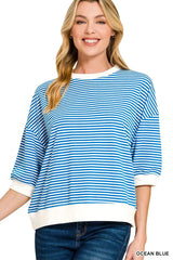 Trendsi Zenana Striped Contrast Trim Banded Bottom Top -