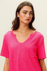 Trendsi BiBi Waved Rib U Neck Top With Front Pocket -