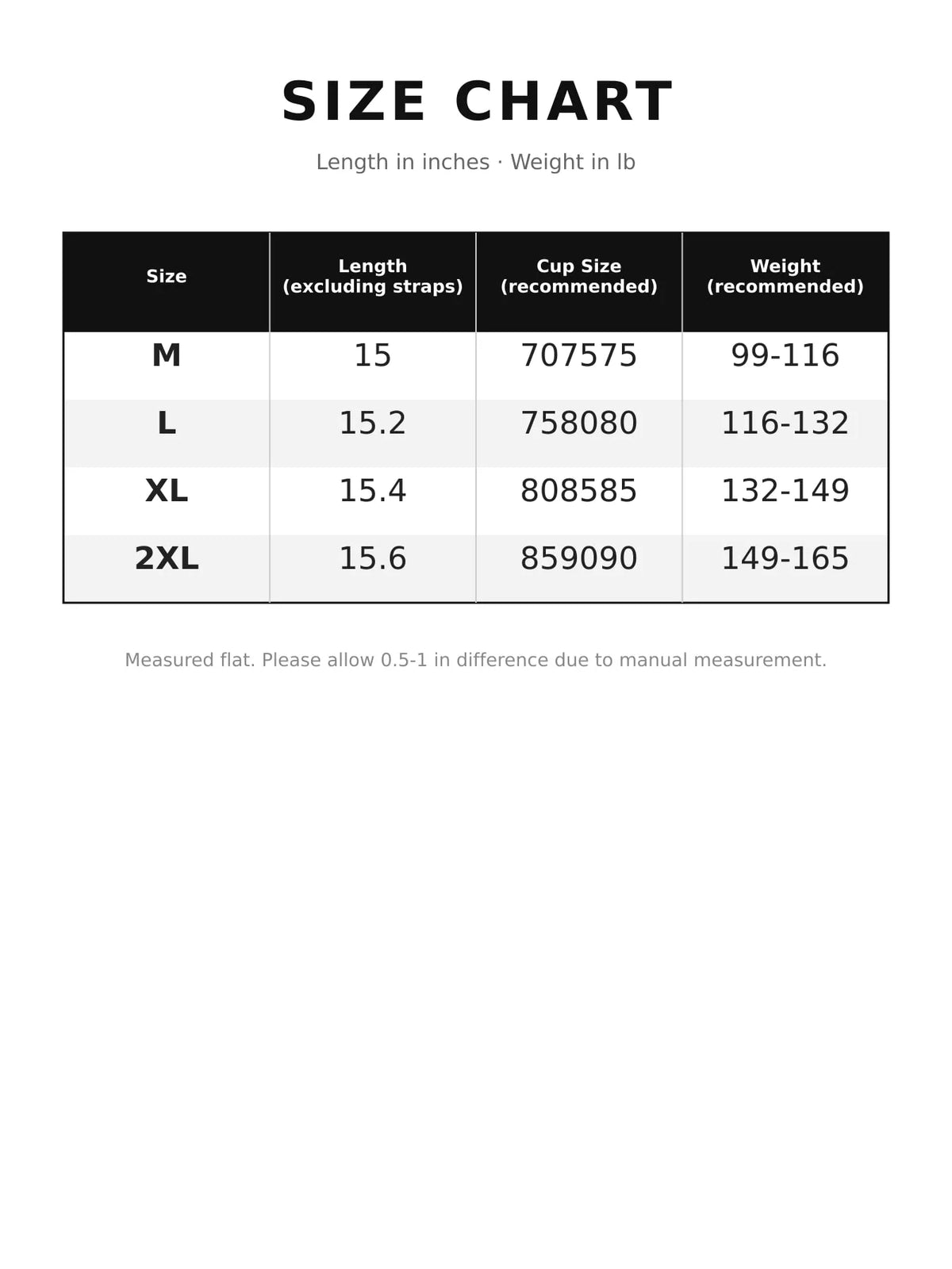 Size chart for women's satin v neck cami