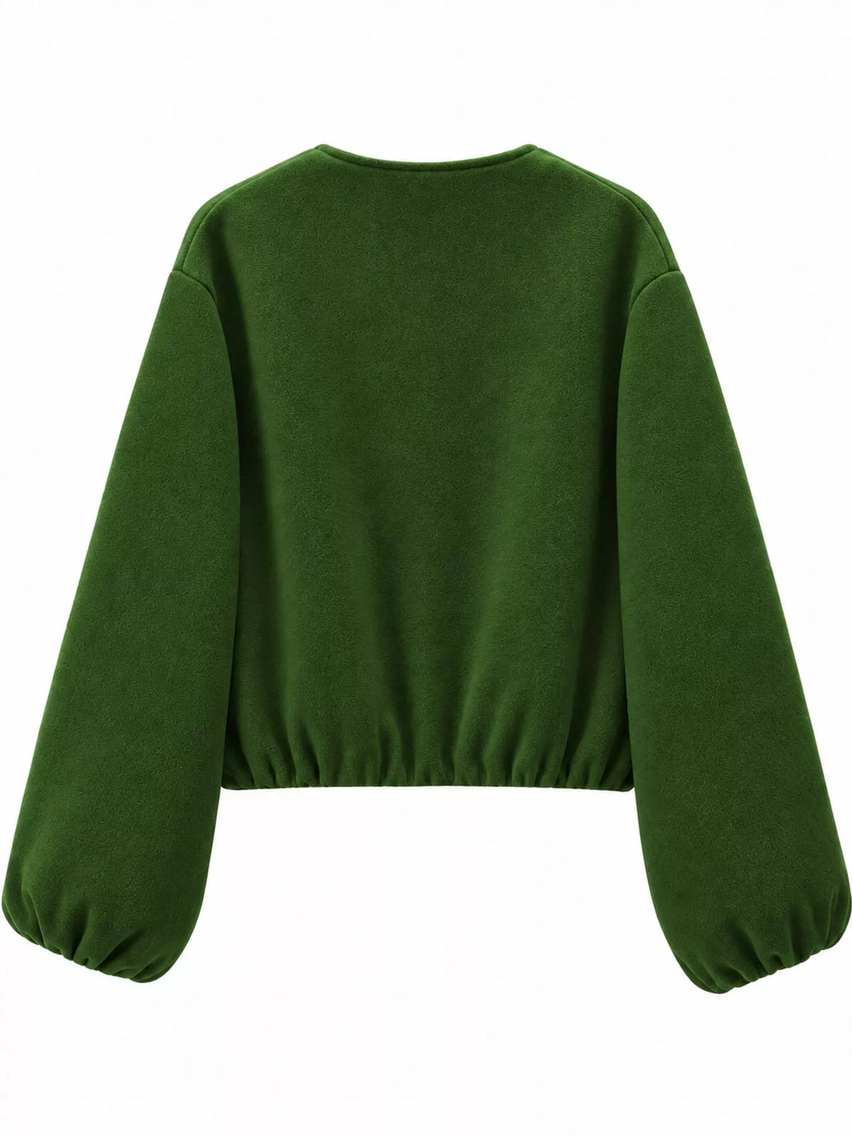 Green zip-up long sleeve jacket — back view
