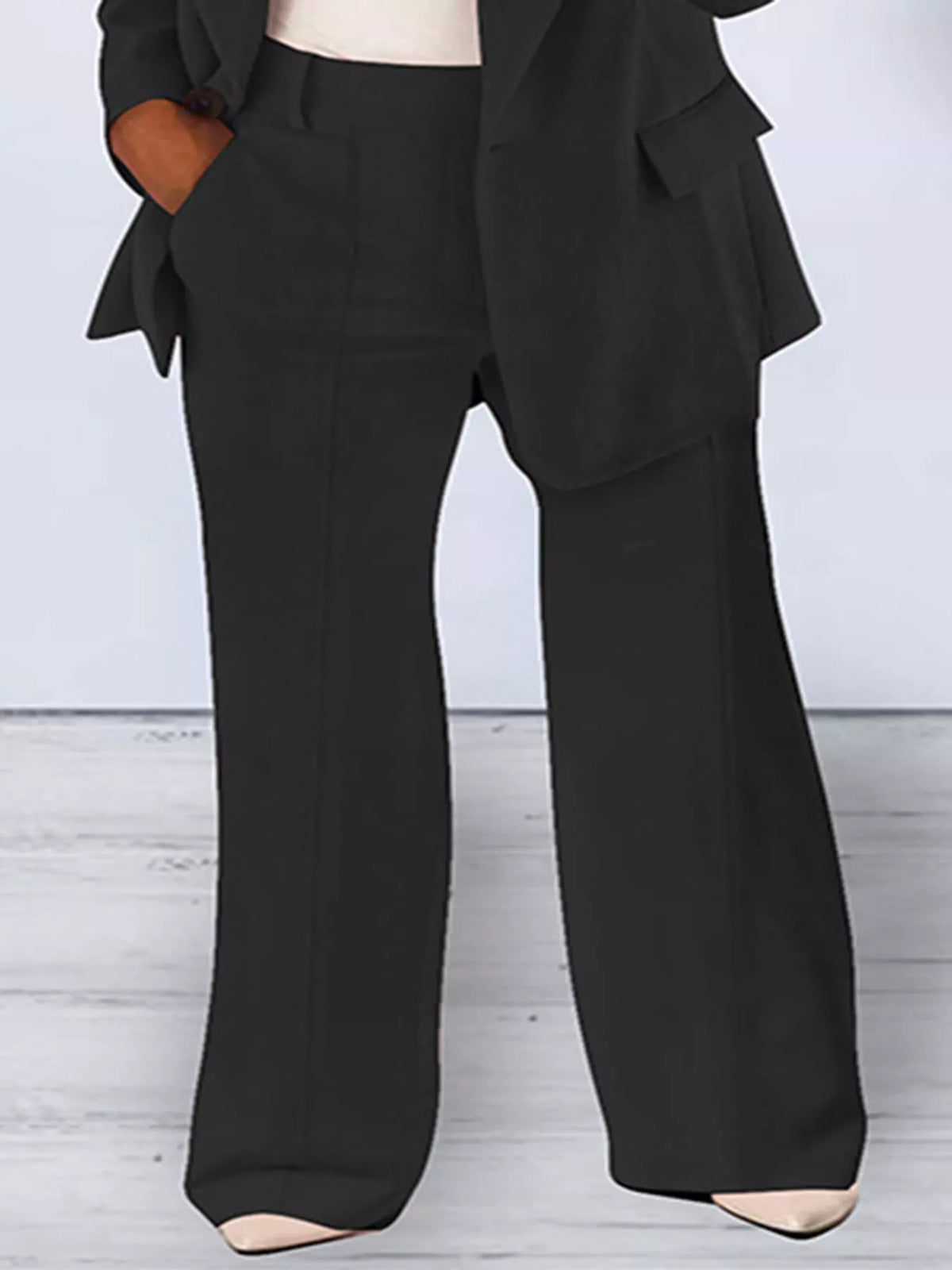 Collared long sleeve outfit set, front view on model