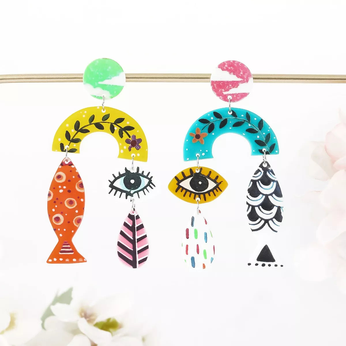 Trendsi Evil Eye & Fish Dangle Earrings -