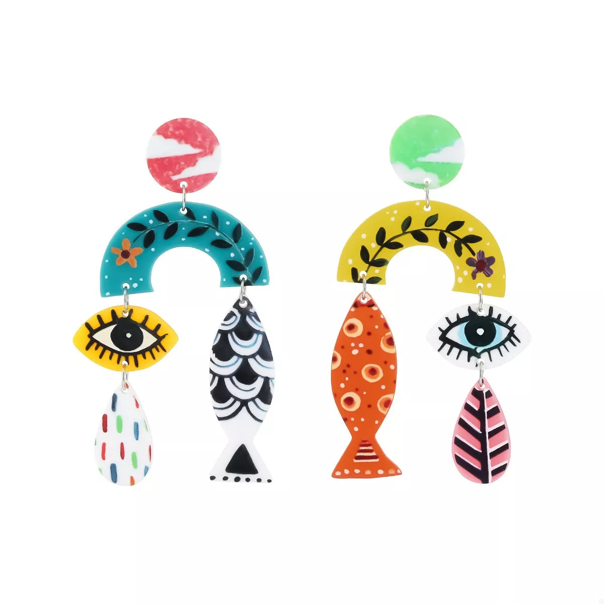 Trendsi Evil Eye & Fish Dangle Earrings -