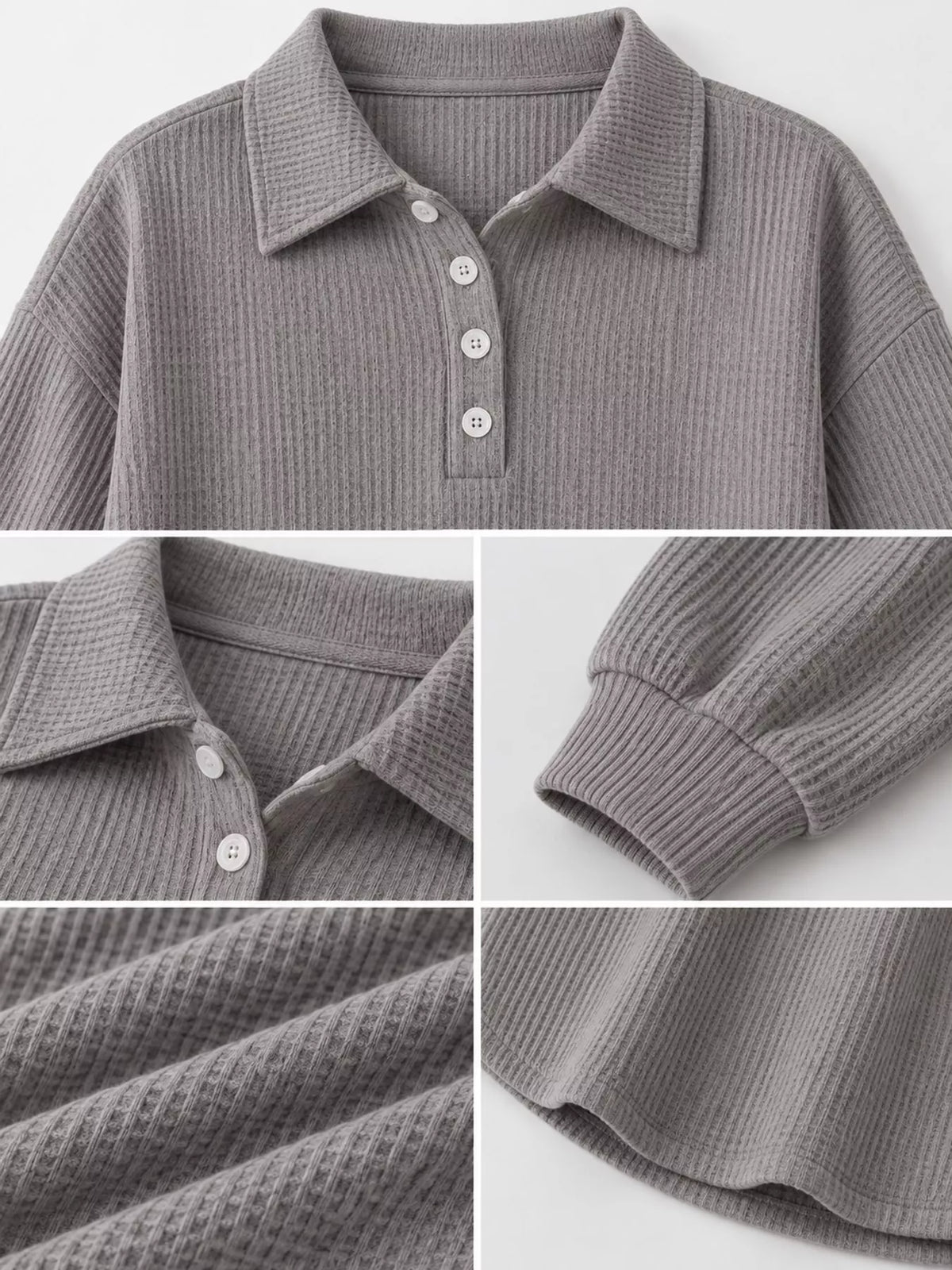 Waffle Knit Quarter-Button Polo T-Shirt — garment construction details