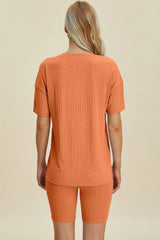 Trendsi Basic Bae Full Size Ribbed V-Neck Short Sleeve Top and Shorts Set -
