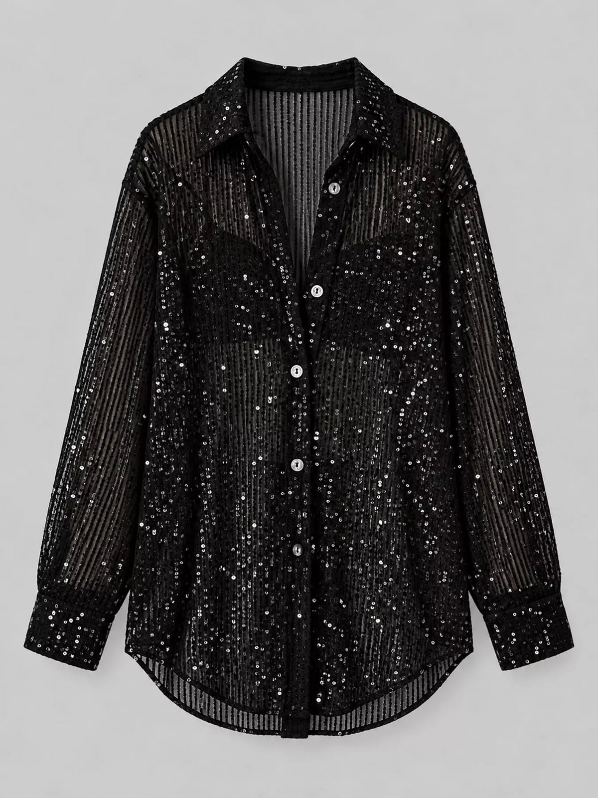 Black sequin button up long sleeve shirt