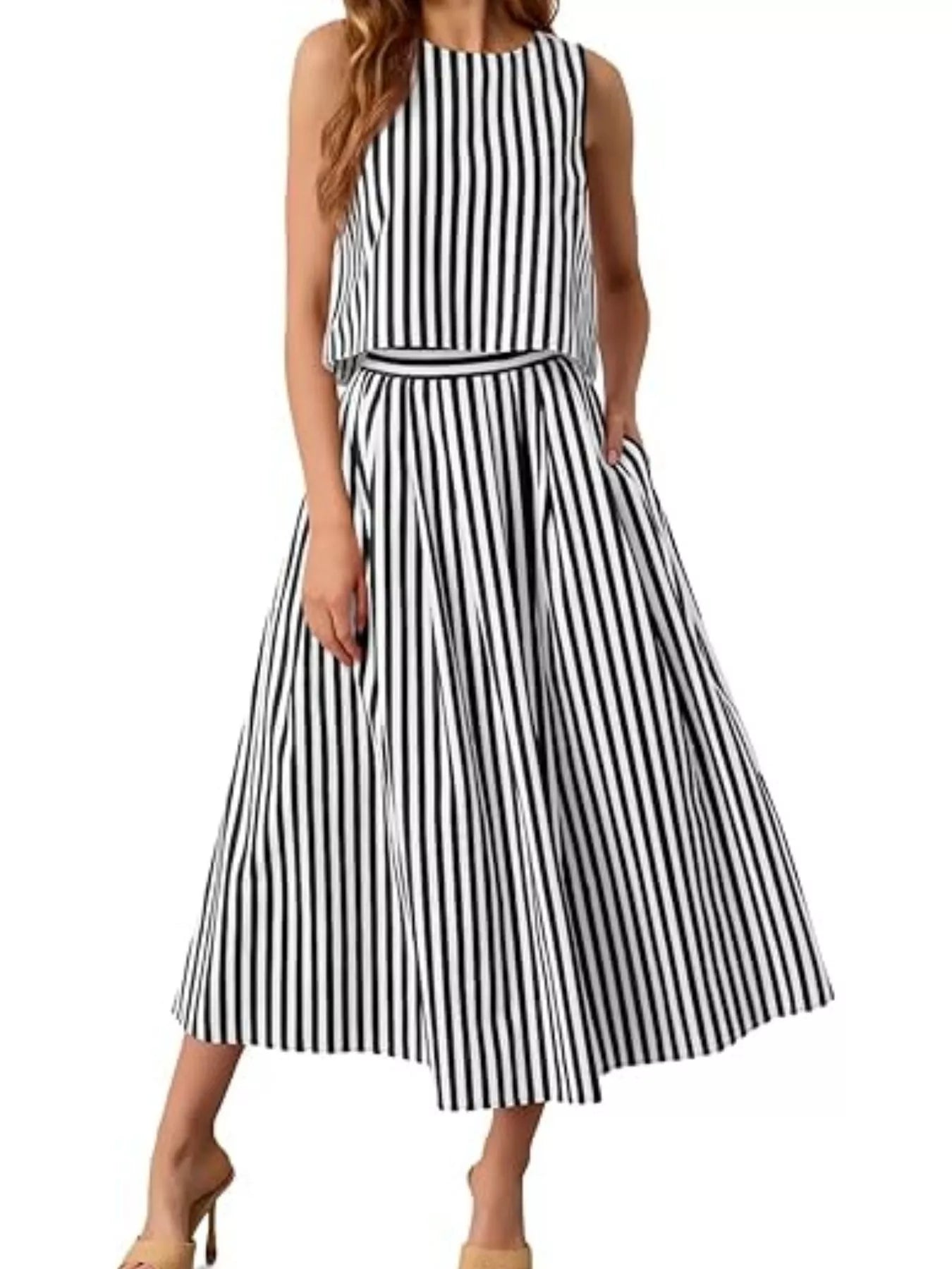 Trendsi Striped Sleeveless Top and Midi Skirt Two-Piece Set -