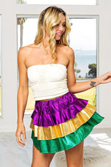 Trendsi BiBi Mardi Gras Color Block Metallic Tiered Skirt -