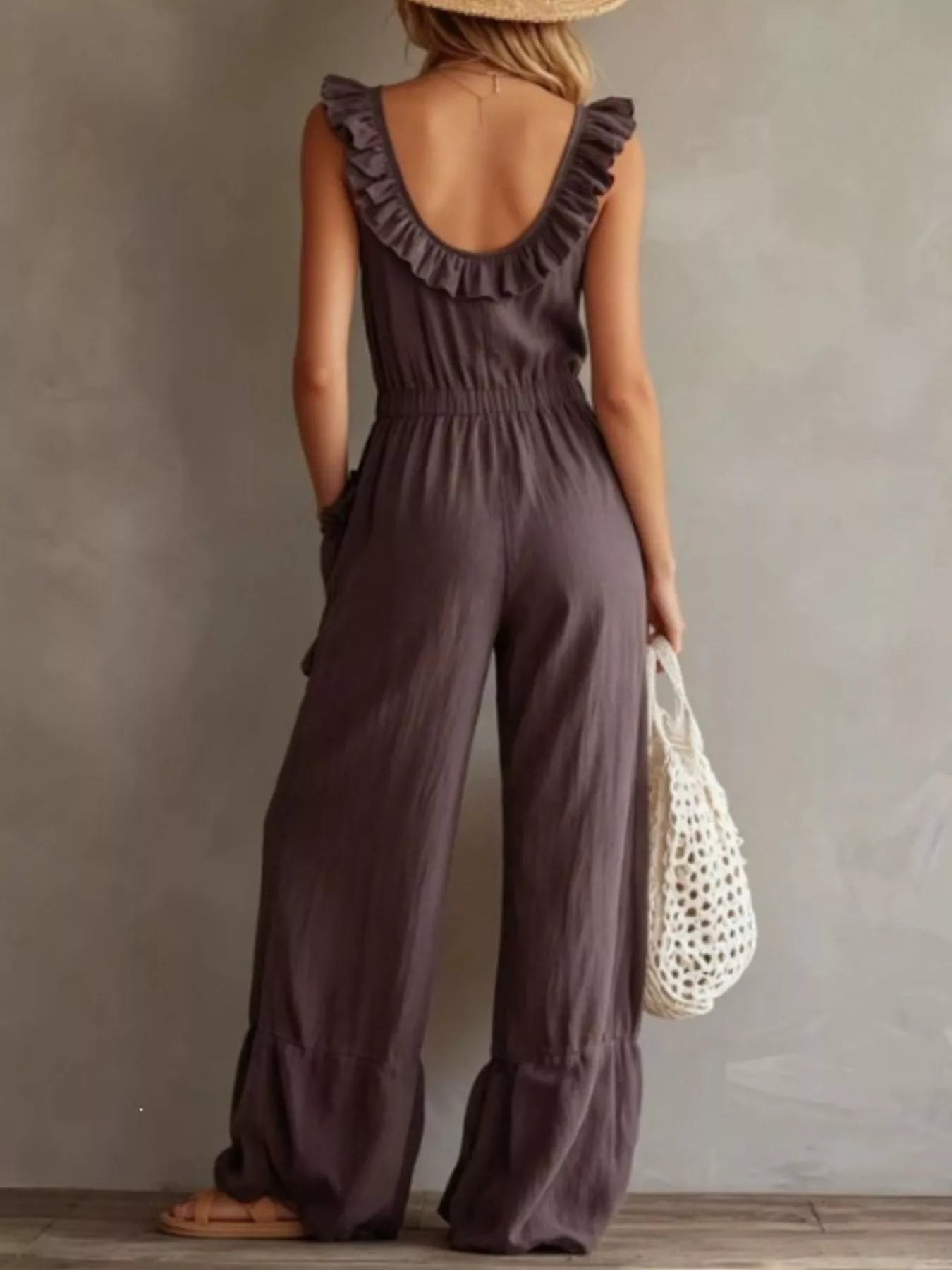 Trendsi Ruffled V-Neck Wide Leg Jumpsuit -