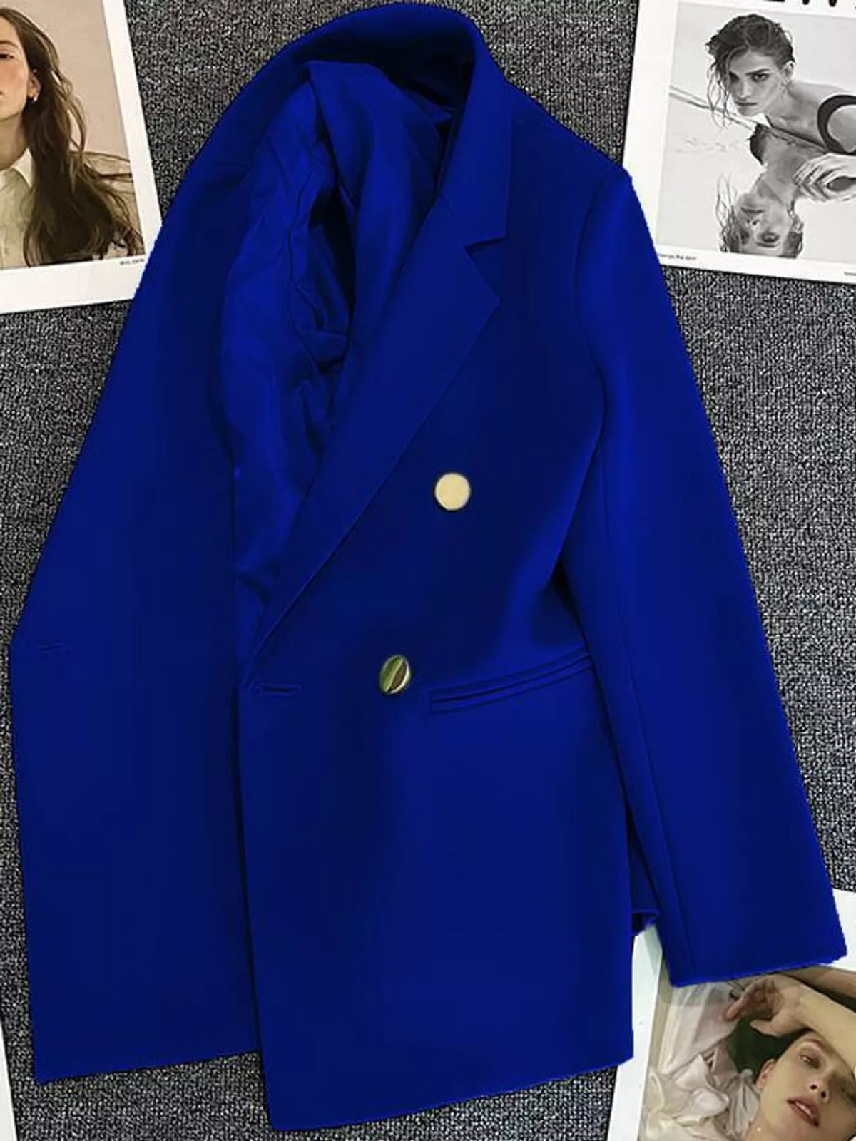 Royal blue double-breasted lapel collar blazer