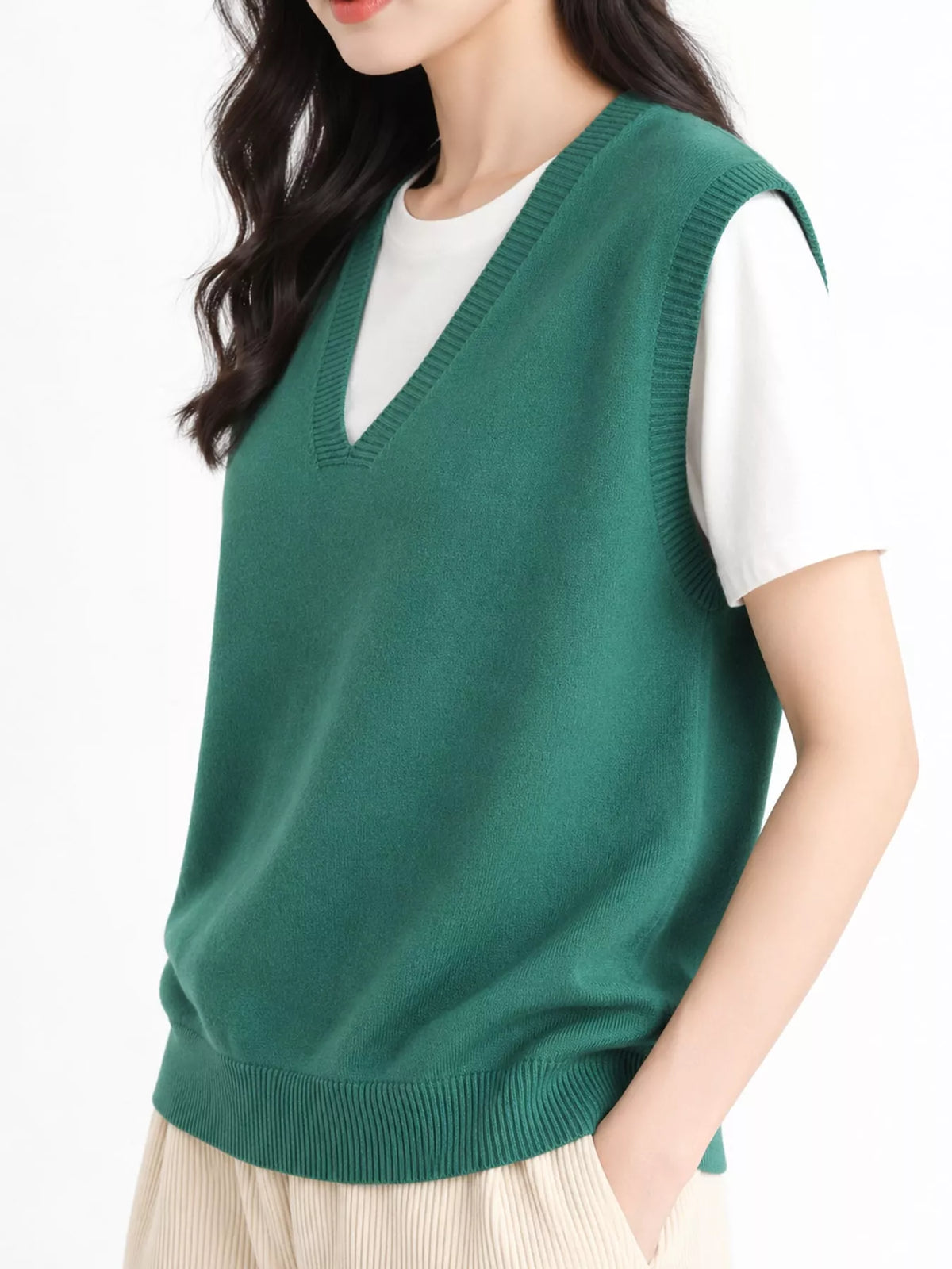 V-Neck Knit Sweater Vest — side view