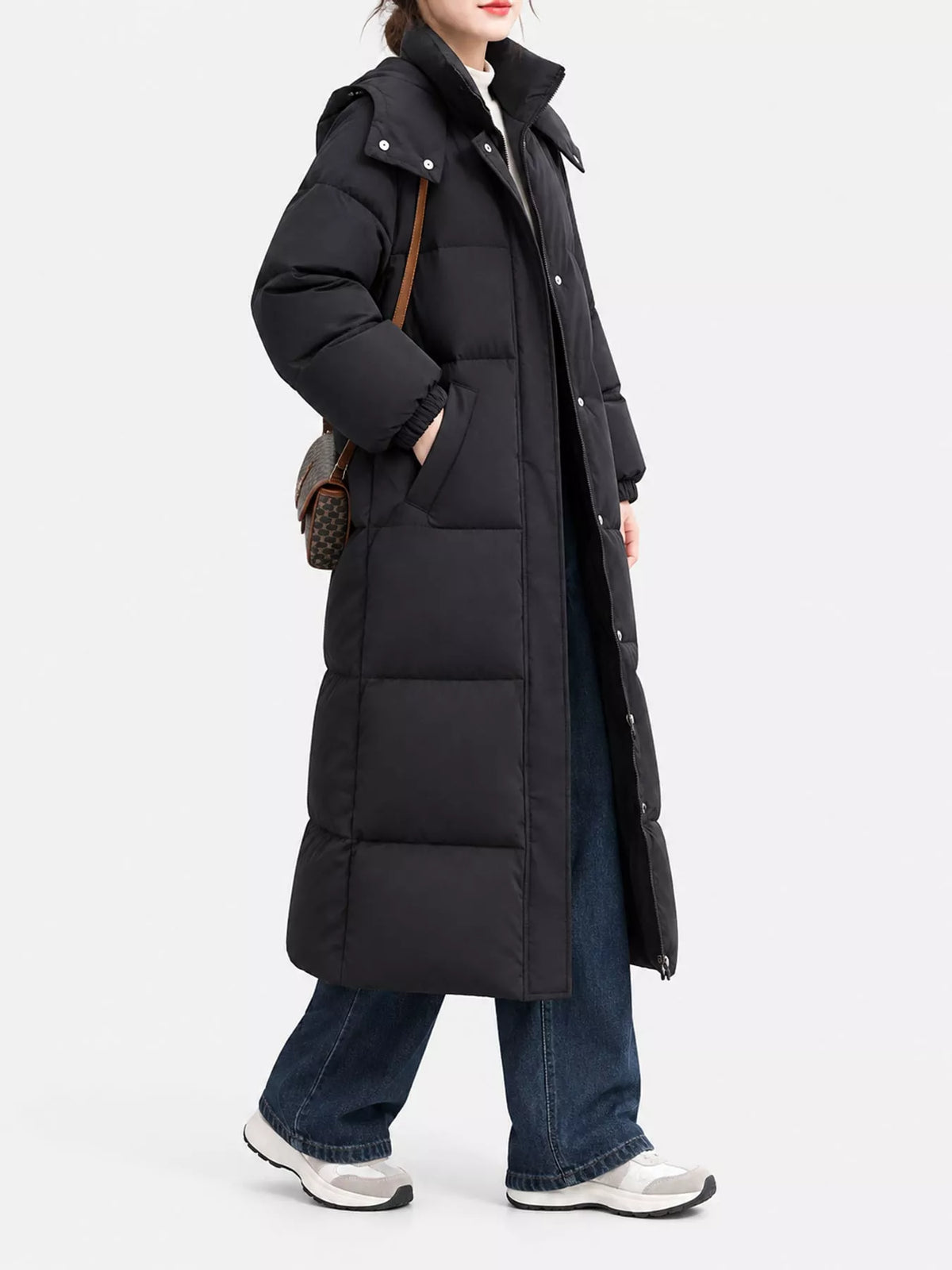 Longline puffer coat, black side