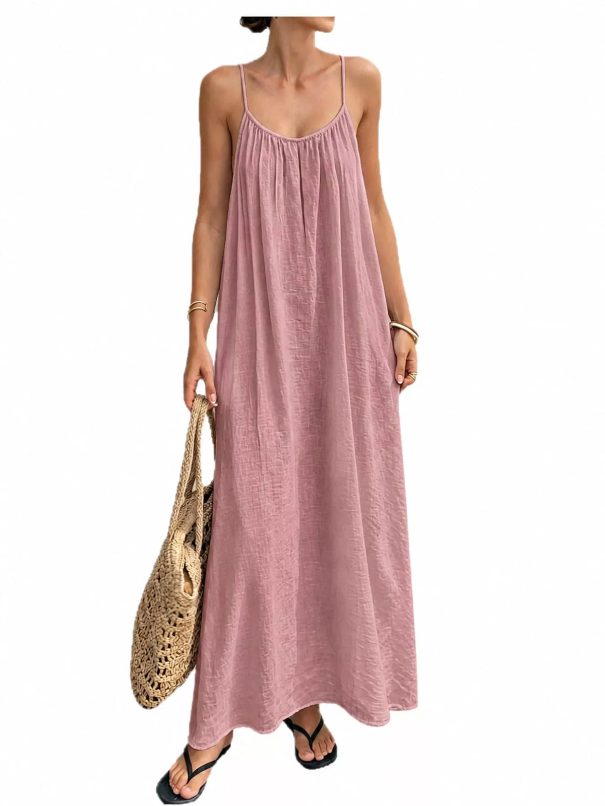 Backless Spaghetti Strap Maxi Dress — front view