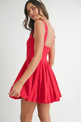 Trendsi MABLE Poplin Square Neckline Bubble Mini Dress -