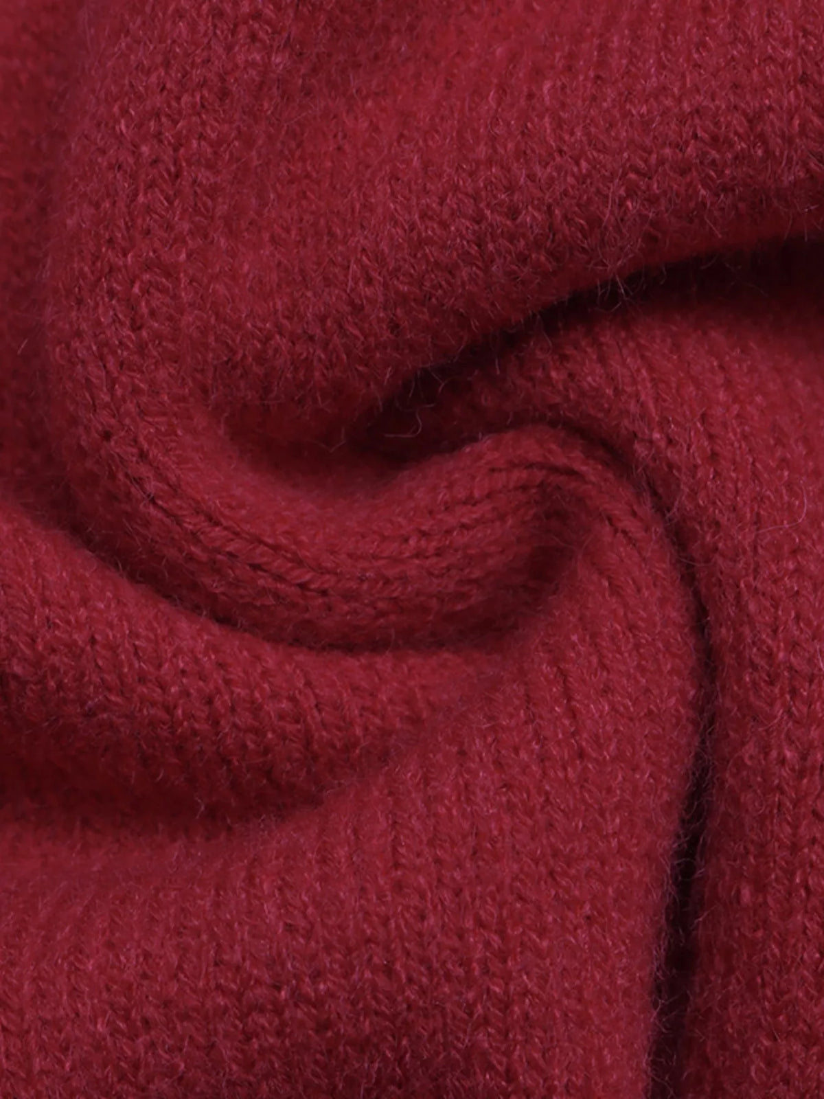Red merry letter crew neck sweater, detail view