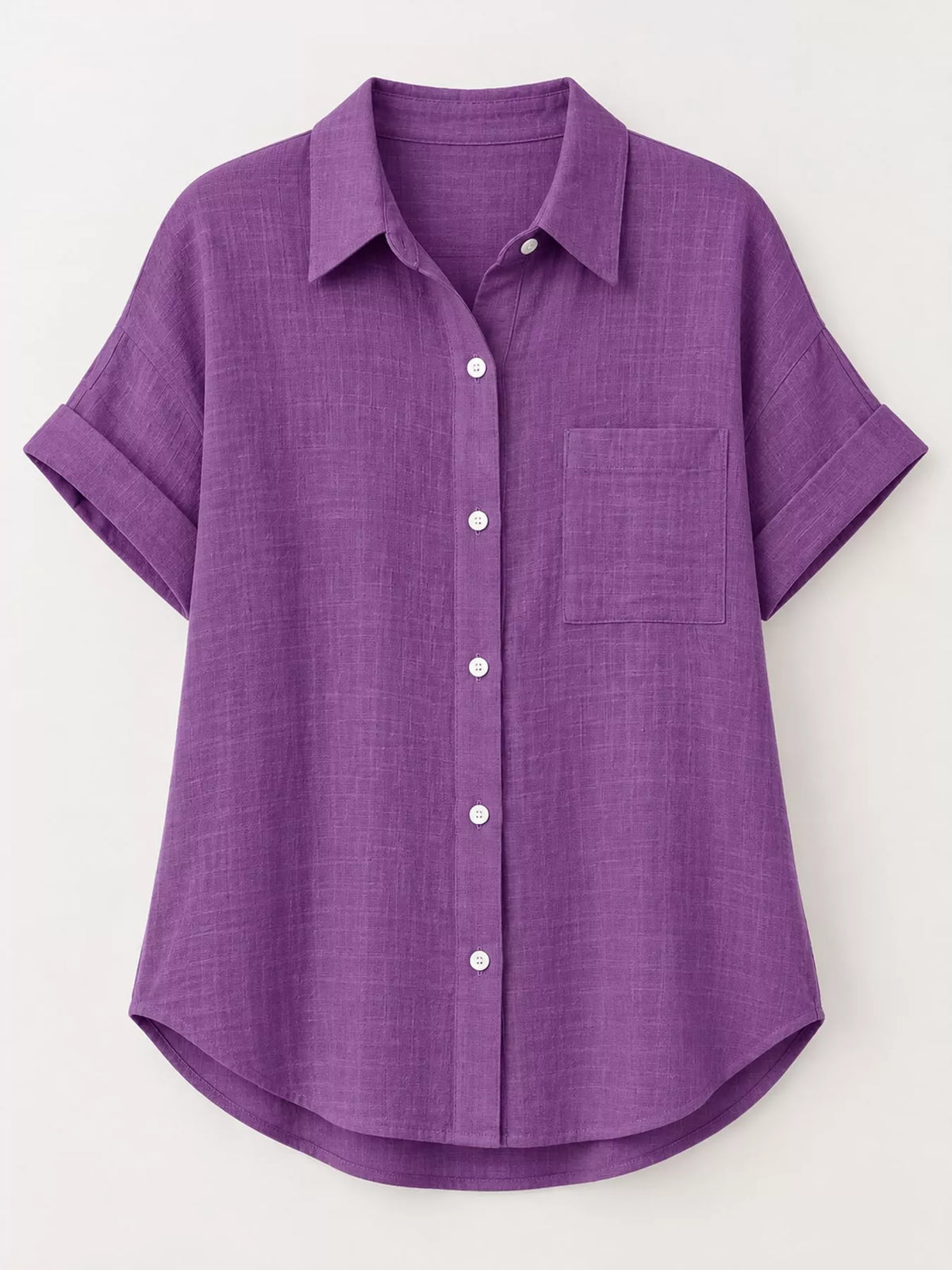 Women's Button Up Short Sleeve Shirt in purple — flat lay view
