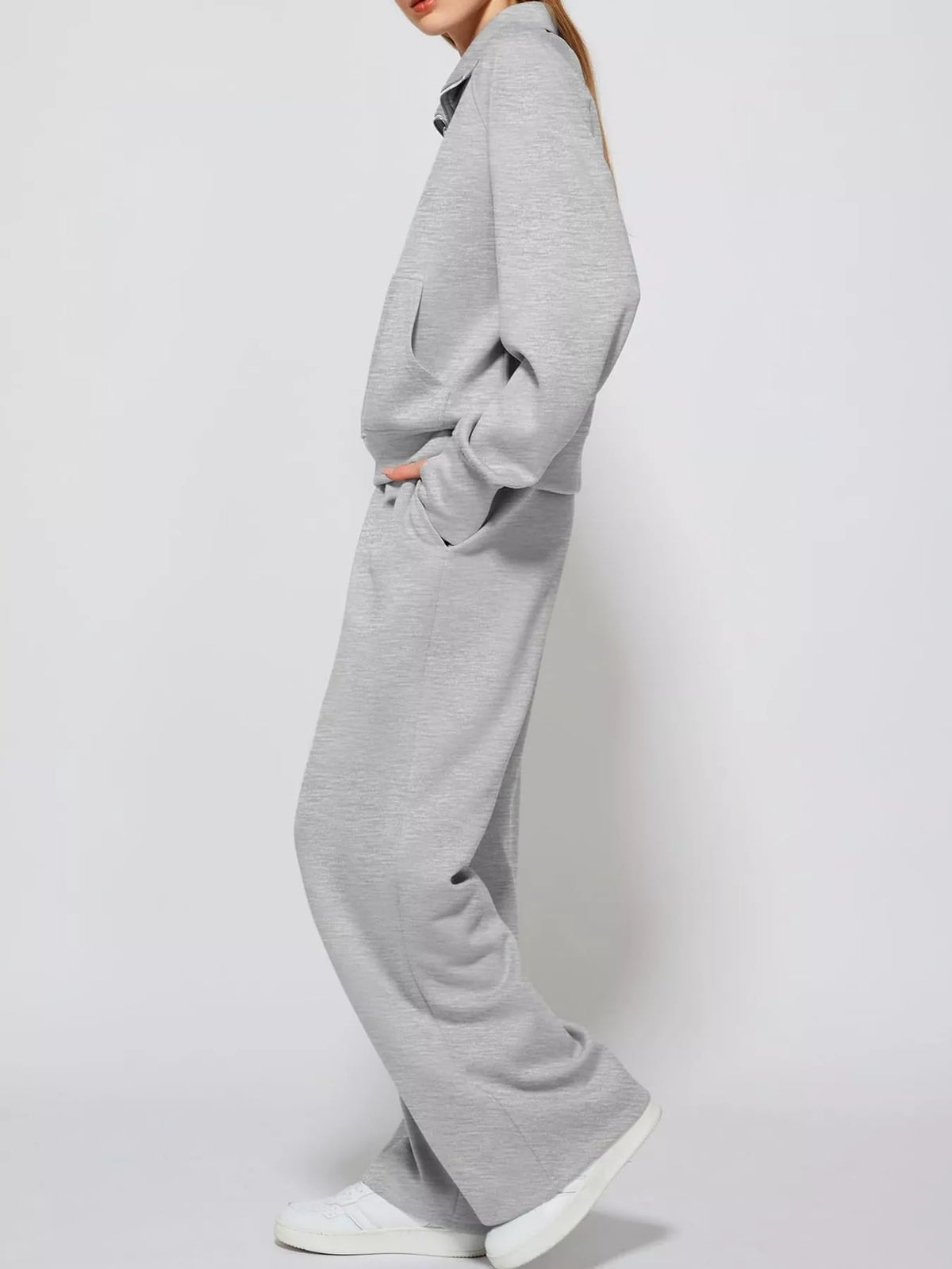 Half-zip top and pants set, light gray side