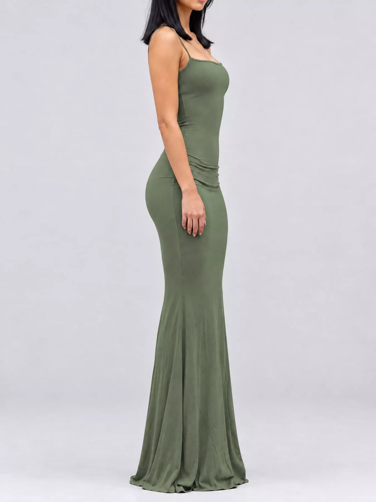 Square neck spaghetti-strap maxi dress, side view