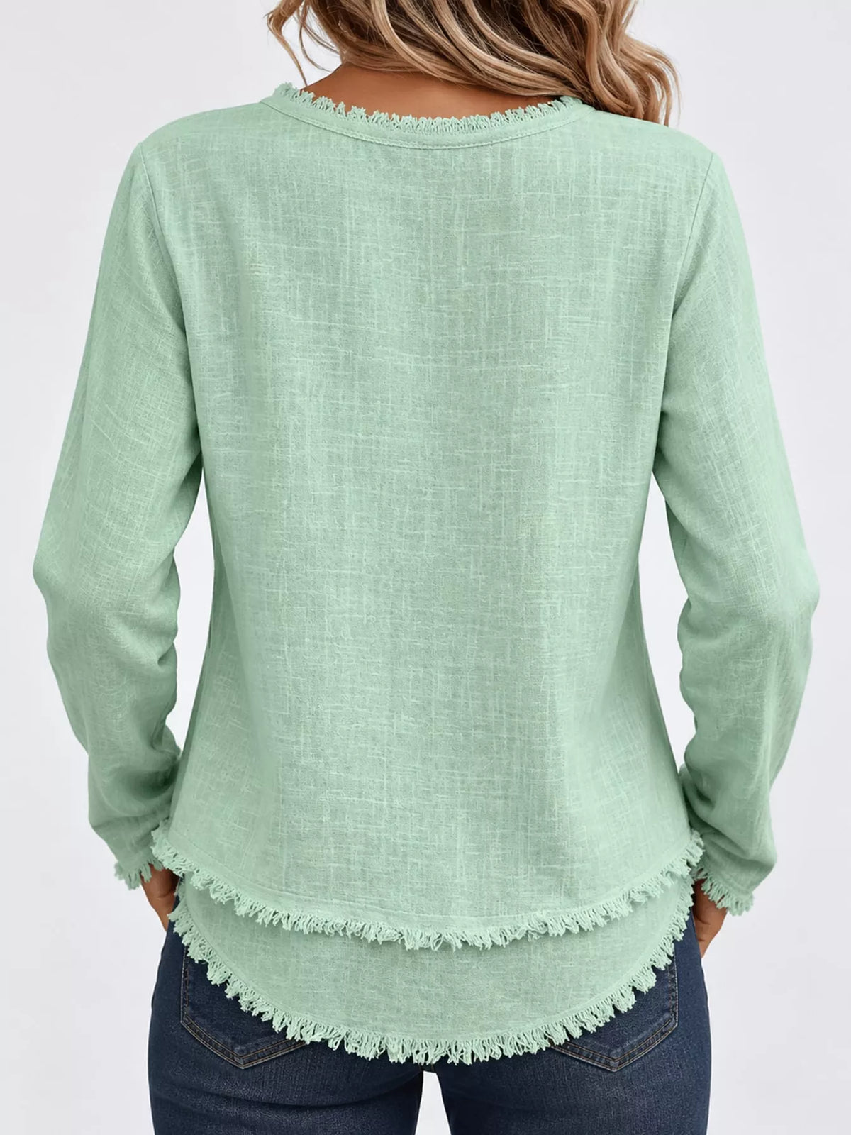 Frayed V-neck blouse, mint back
