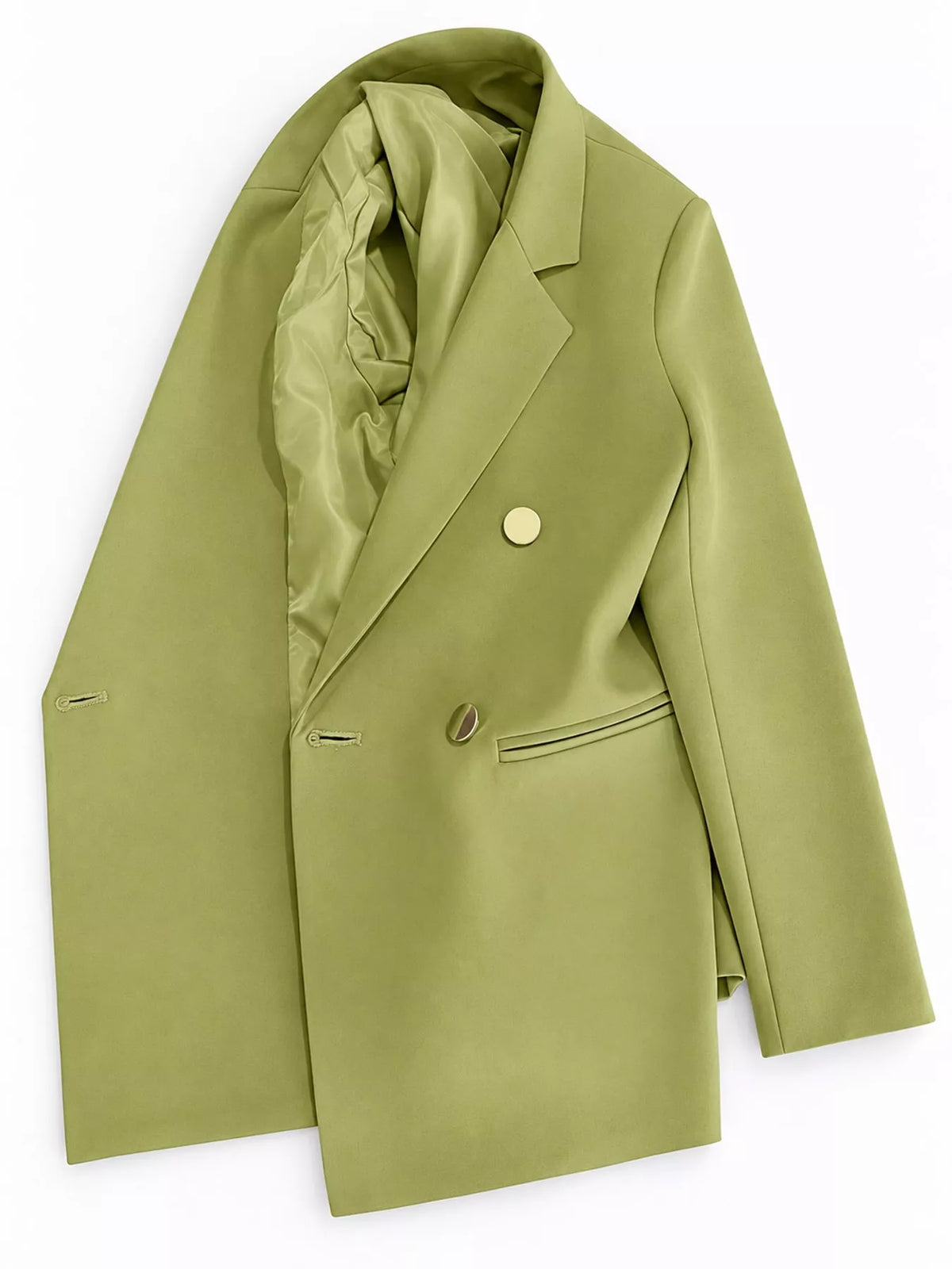 Olive green double-breasted lapel collar blazer
