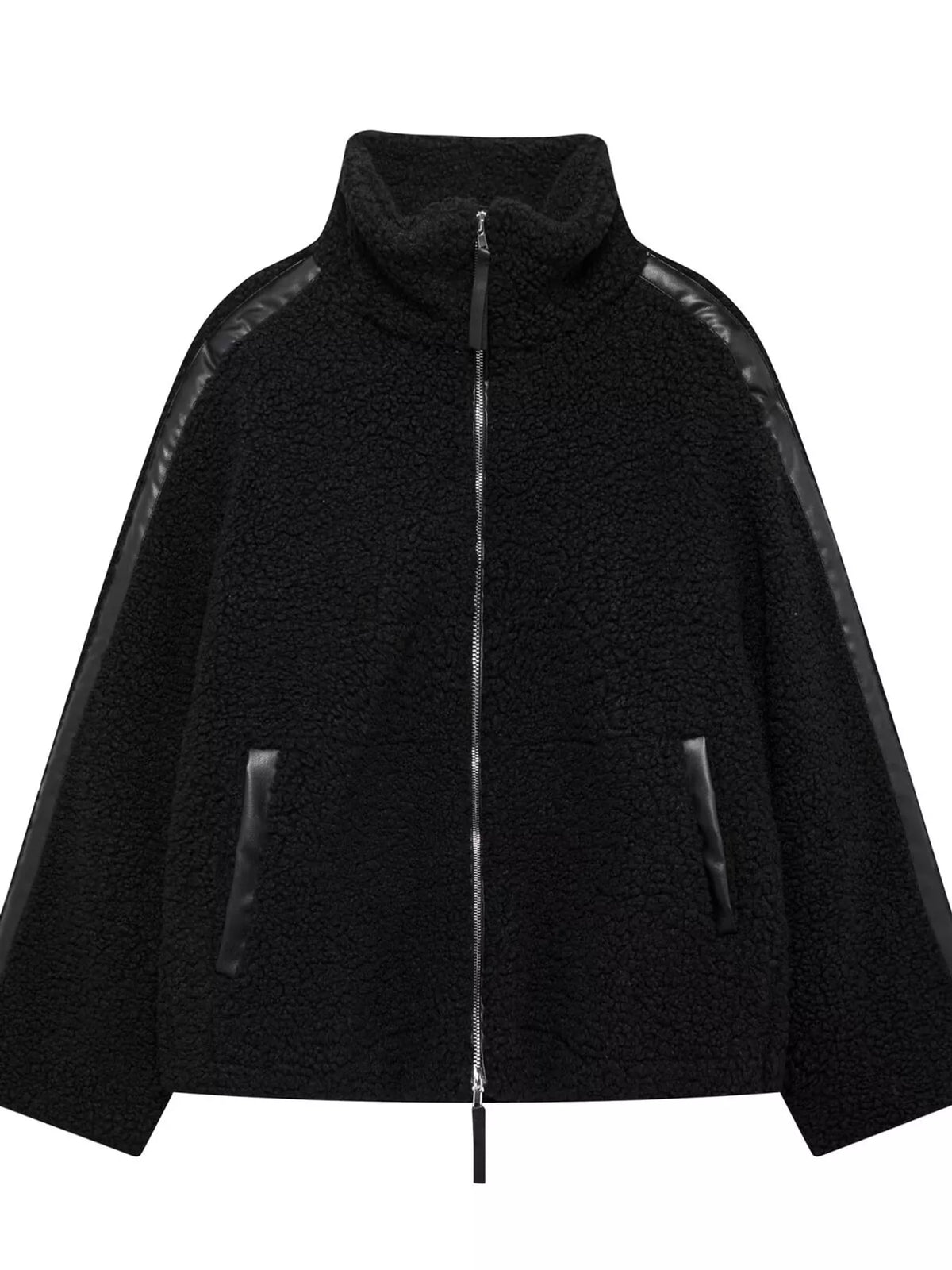 Black sherpa zip-up jacket