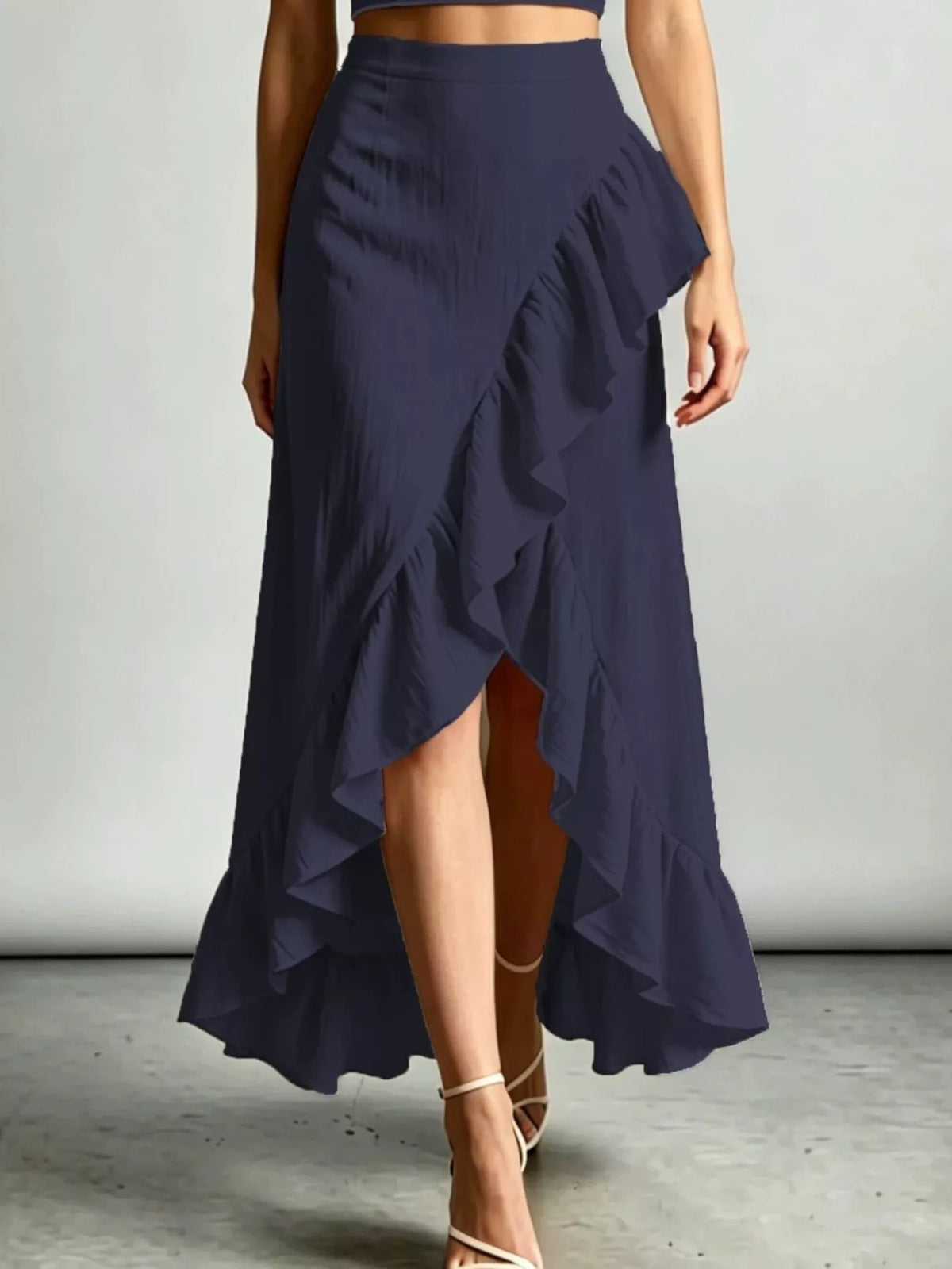 Navy Halter Neck Crop Top and High-Low Maxi Skirt Two-Piece Set back view