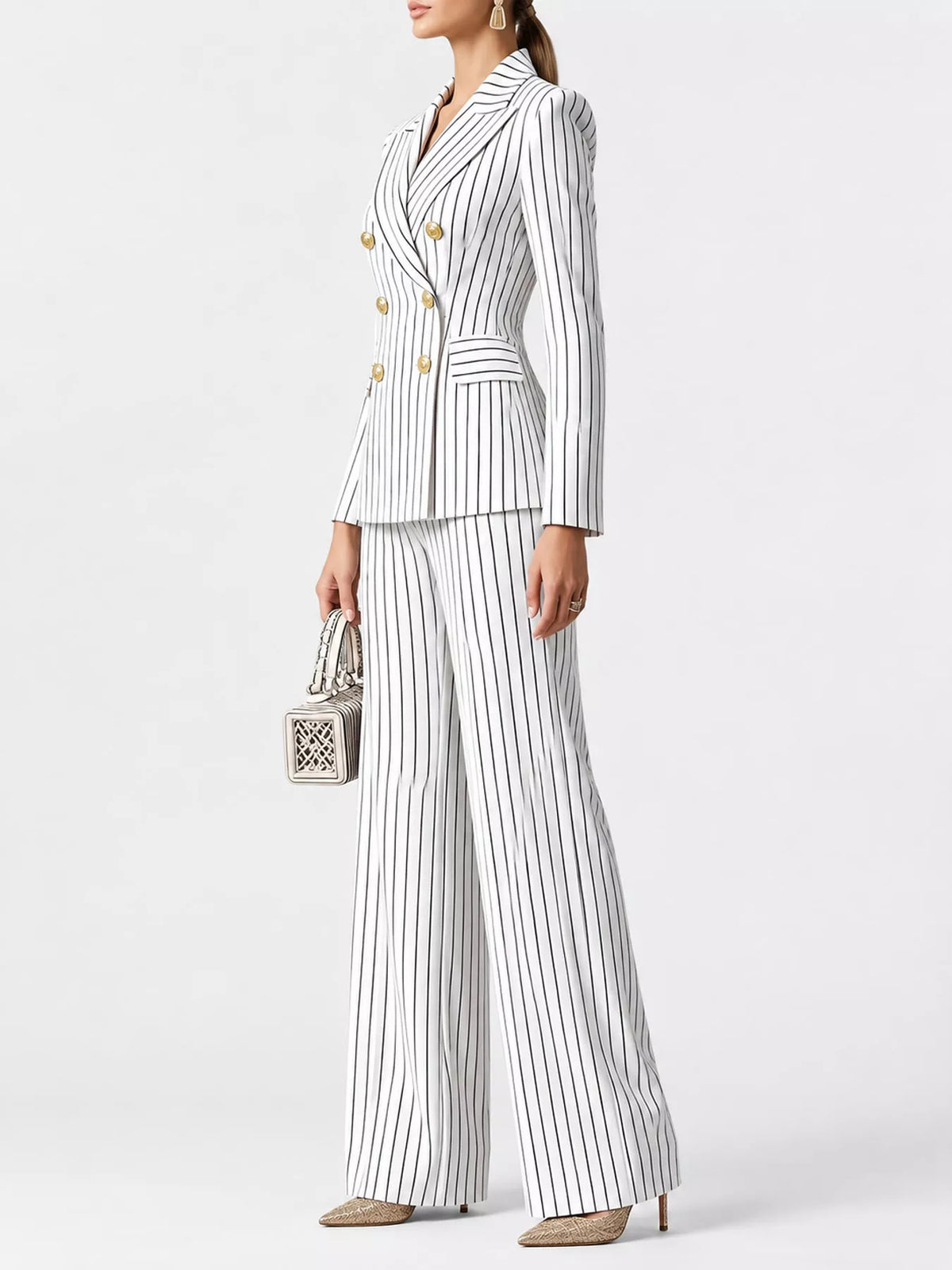 Pinstripe pantsuit, white suit side