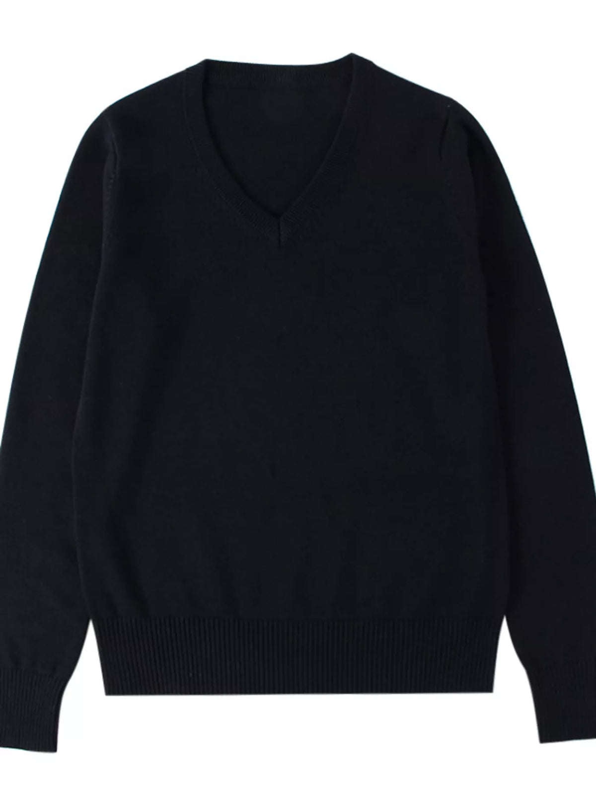 Women's V-Neck Long Sleeve Sweater in black — flat lay view