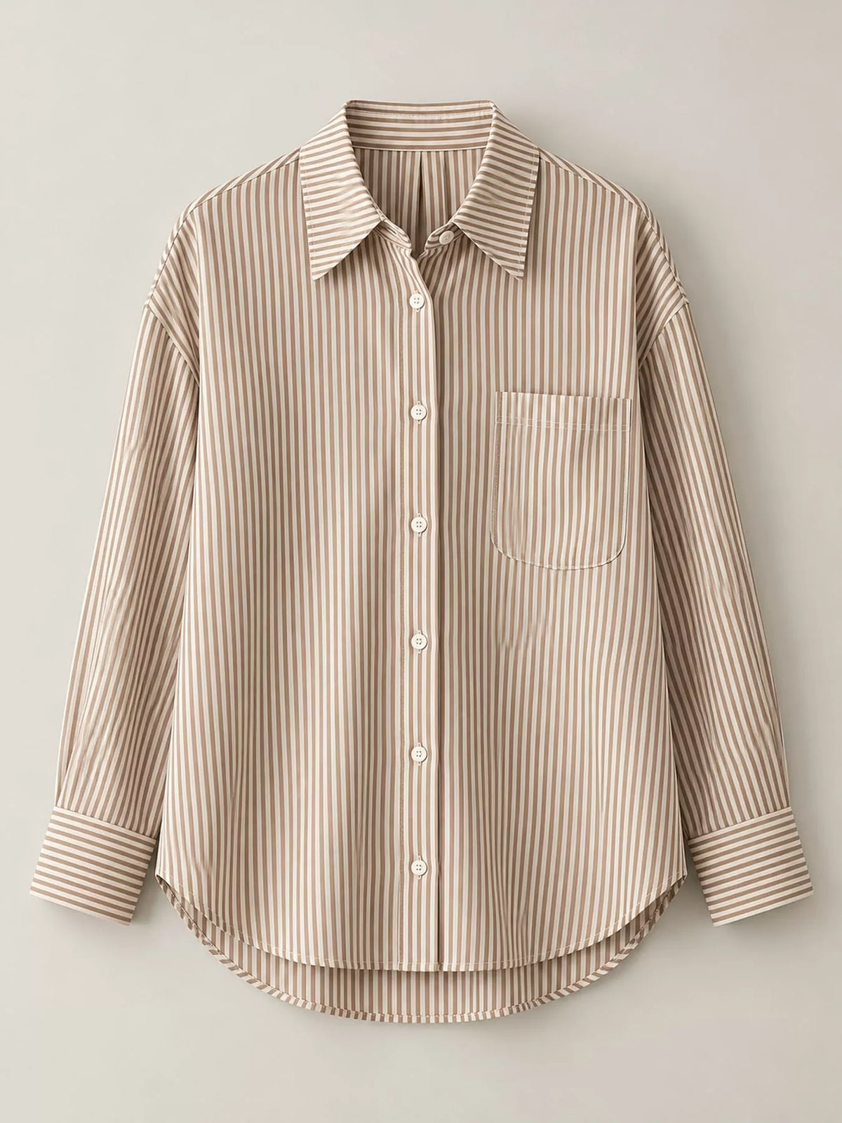 Striped long shirt, beige flat lay