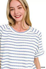 Trendsi Zenana Stripe Jacquard Round-Meck Tee -