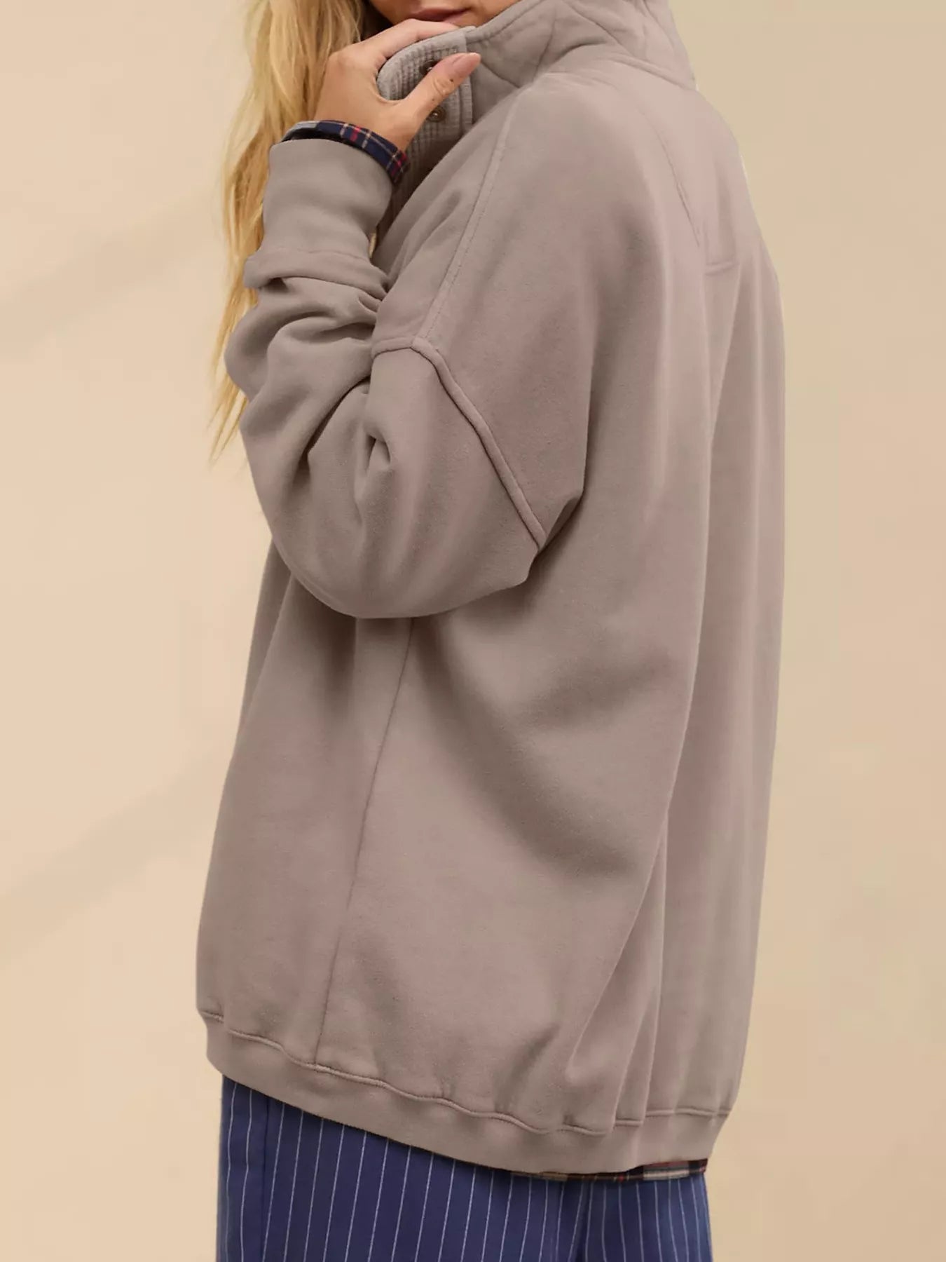 Trendsi Half Snap Dropped Shoulder Sweatshirt -
