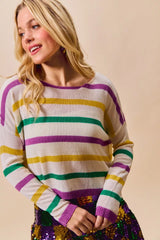 Trendsi SO ME Mardi Gras Color Stripe Lightweight Sweater Top -