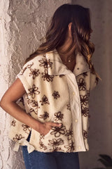 Trendsi SO ME Flower Sherpa Fur Oversized Sleeveless Vest Jacket -