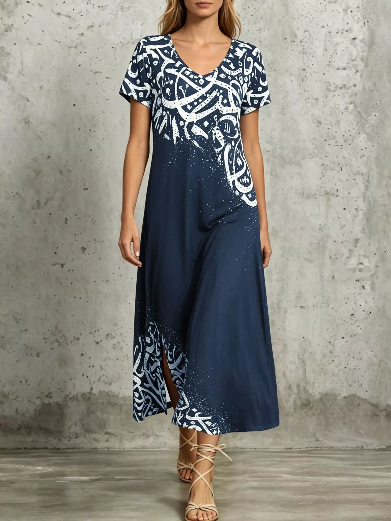 Trendsi Printed Short Sleeve Midi Dress -