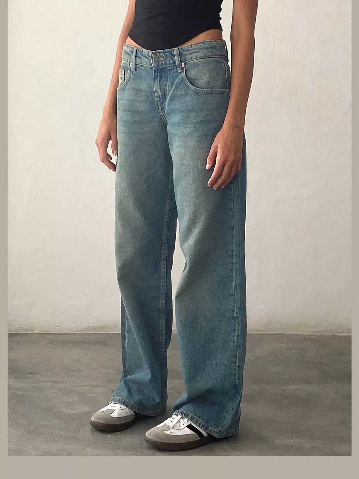 Vintage Wash Low-Rise Wide-Leg Jeans — front view