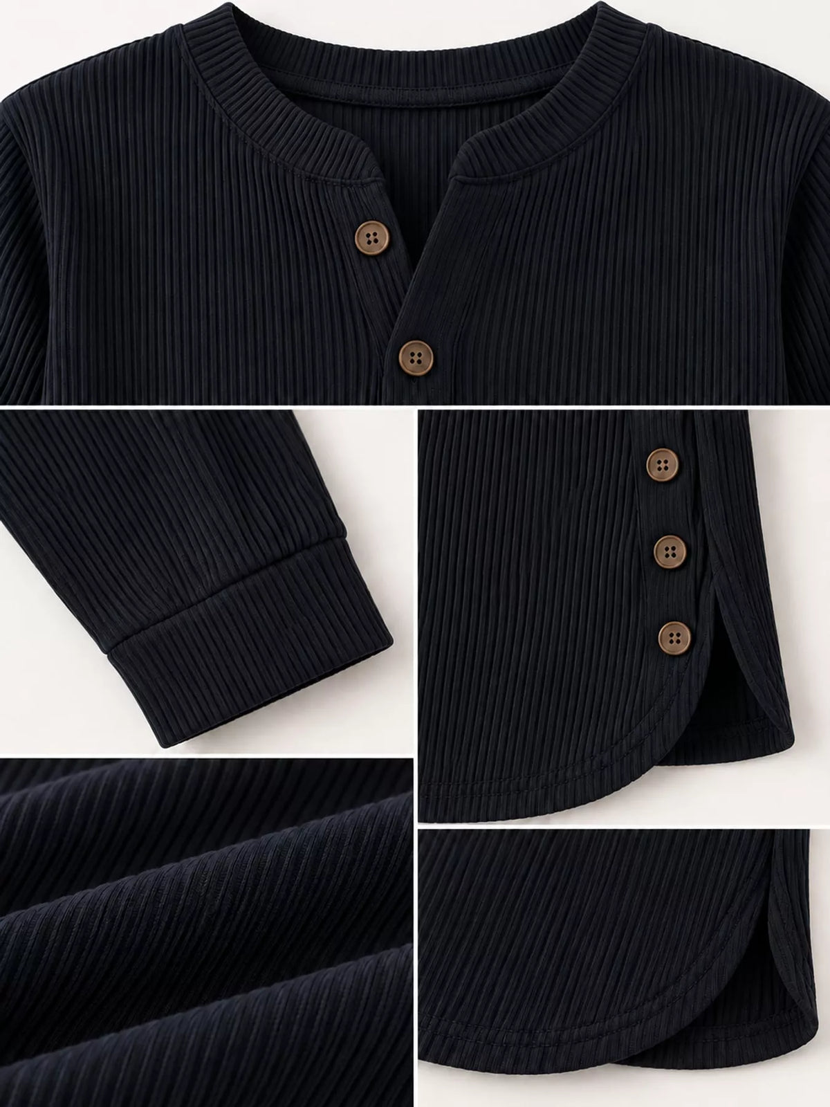 Black button detail long sleeve top, detail view