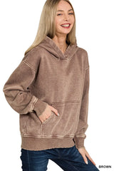 Trendsi Zenana Fleece Acid Wash Kangaroo Pocket Hoodie -