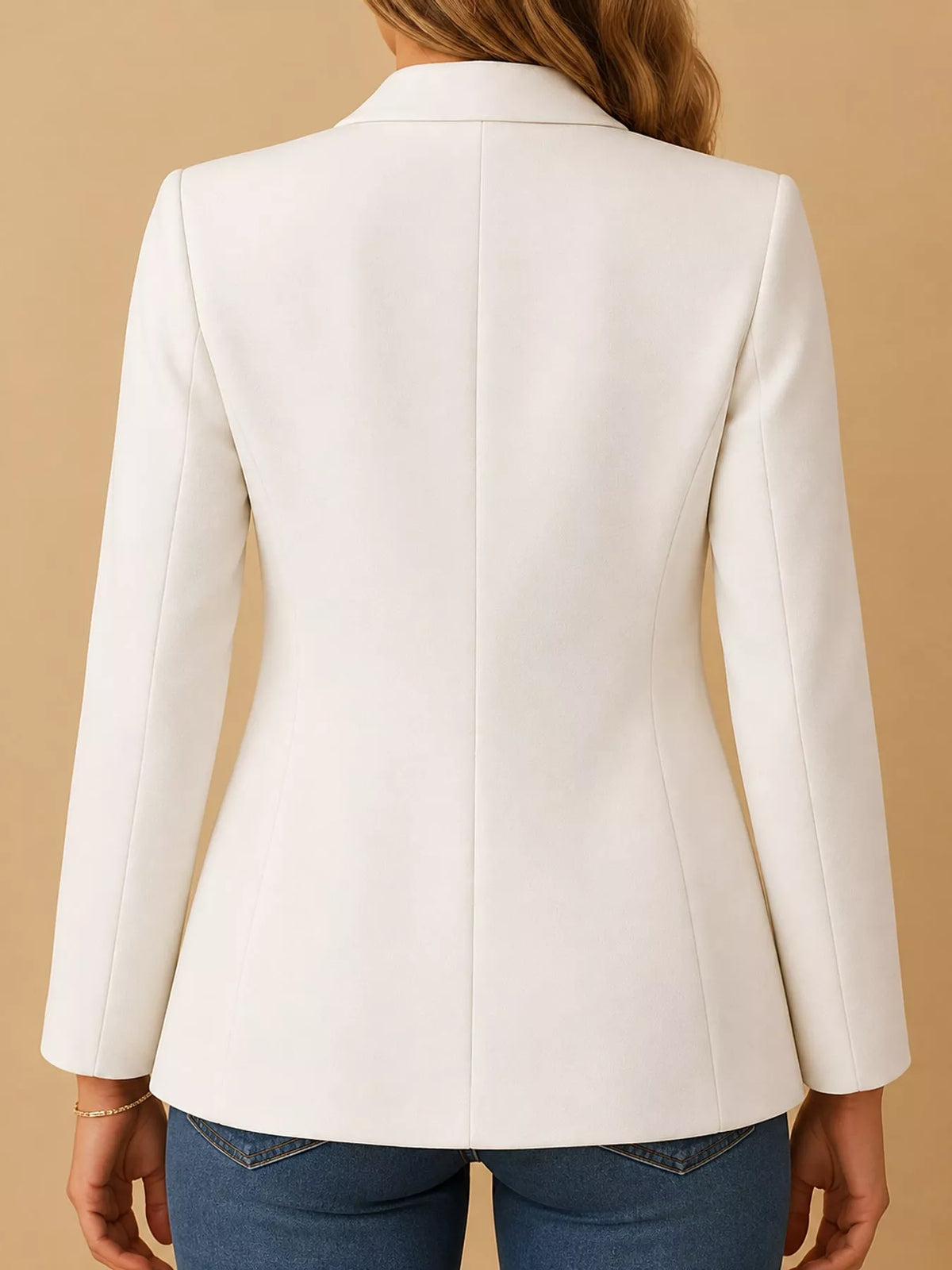 Collared long sleeve blazer, back view