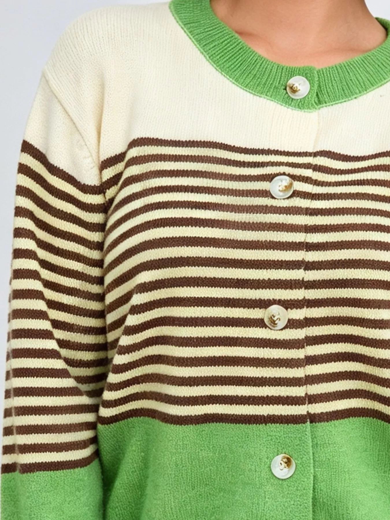 Trendsi Color Block Striped Button Up Cardigan -