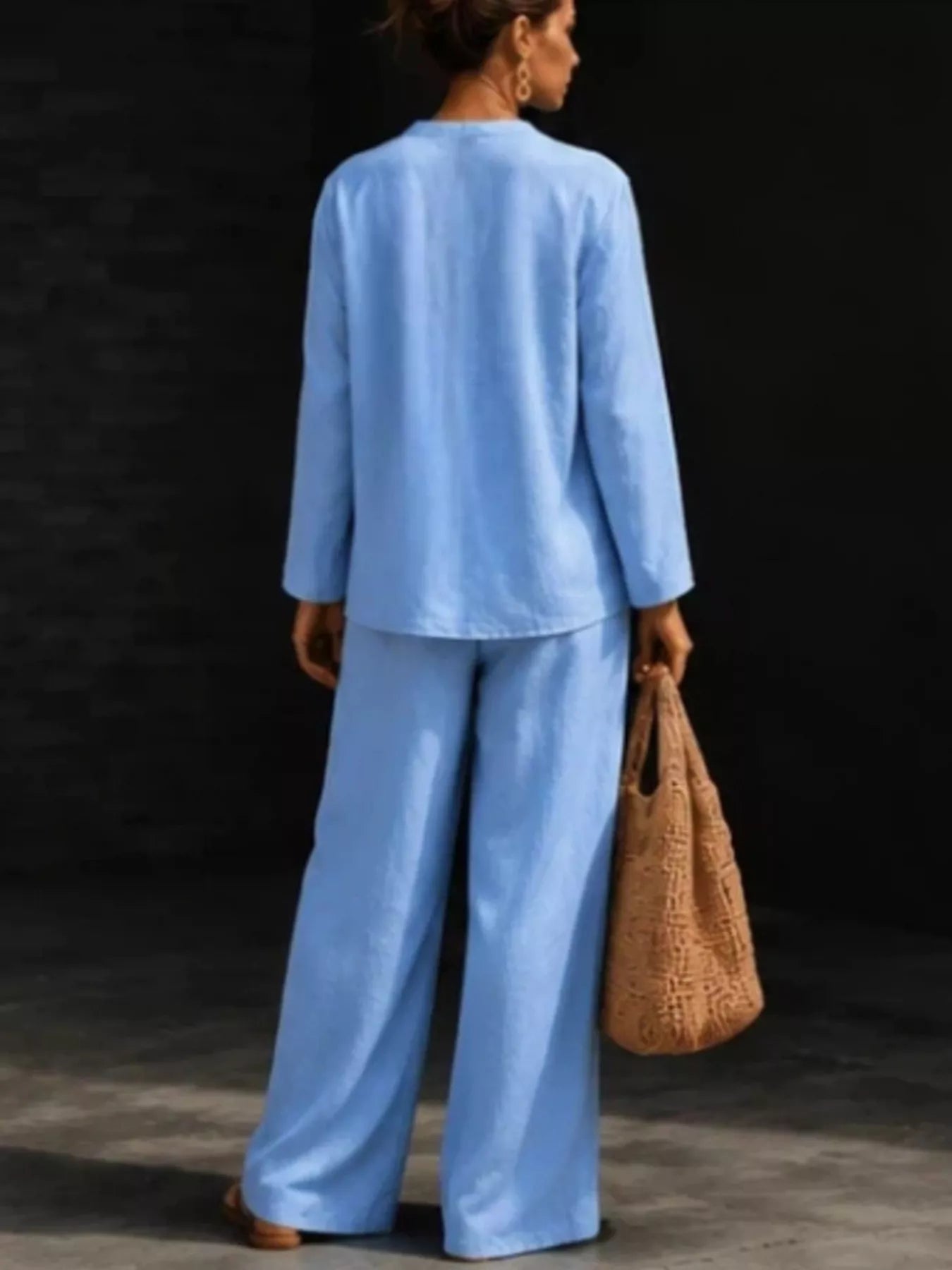 Trendsi Notched Long Sleeve Top and Pants Set -
