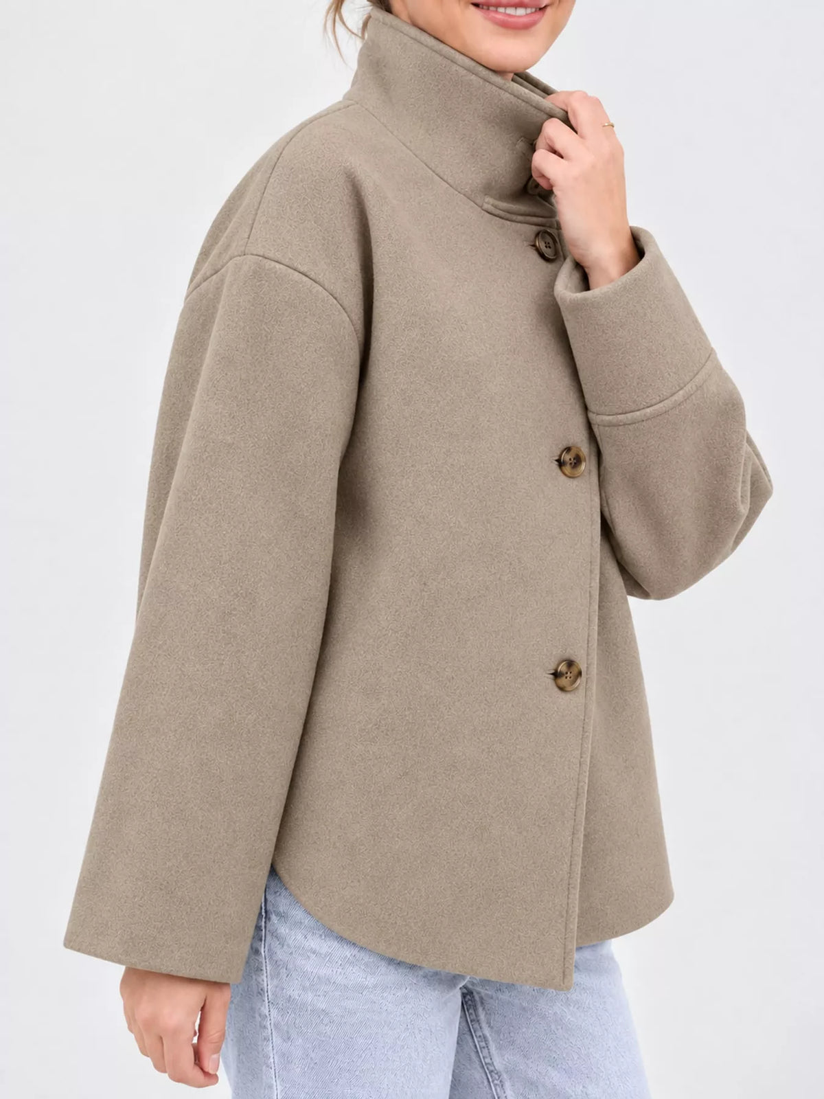 Khaki stand-collar button-up jacket
