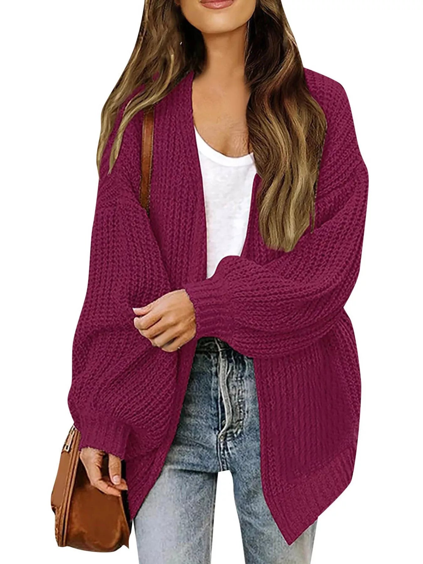 Women's open-front chunky knit cardigan